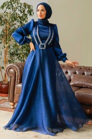  Elegant Navy Blue Hijab Evening Dress 36831L - 1