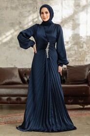  Elegant Navy Blue Islamic Bridesmaid Dress 3933L - 1