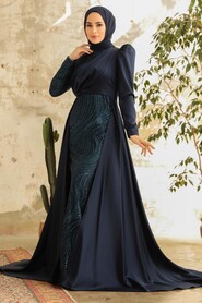 Elegant Navy Blue Islamic Clothing Evening Gown 22924L - 2