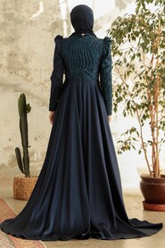  Elegant Navy Blue Islamic Clothing Evening Gown 22924L - 4