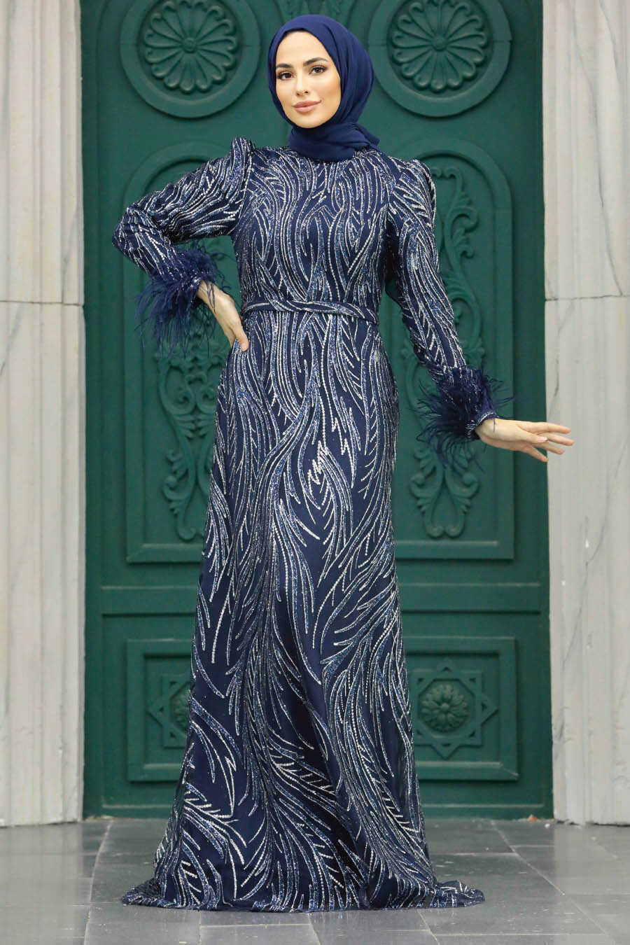 Neva Style - Elegant Navy Blue Islamic Evening Dress 23061L