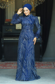  Elegant Navy Blue Islamic Evening Dress 23061L - 2