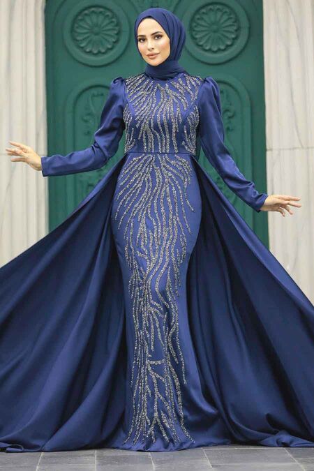 Modest One-shoudler Sleeveless Navy Blue Mermaid Long Bridesmaid Dress –  SposaBridal