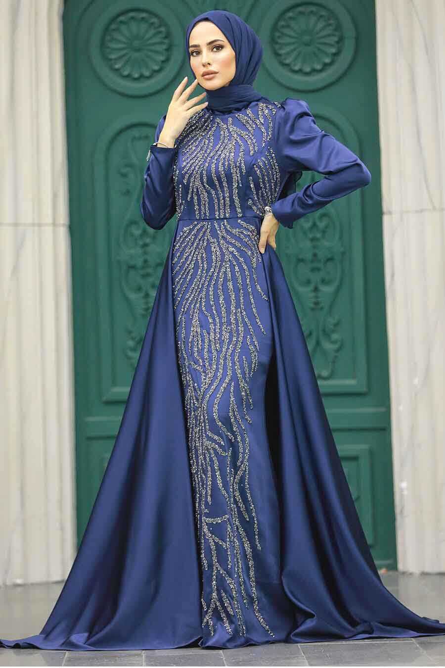 Neva Style - Elegant Navy Blue Islamic Wedding Gown 22990L