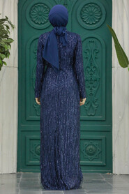 Elegant Navy Blue Modest Islamic Clothing Prom Dress 2314L - 3