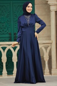  Elegant Navy Blue Muslim Engagement Dress 39011L - 2