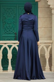  Elegant Navy Blue Muslim Engagement Dress 39011L - 3
