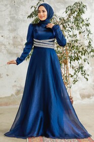  Elegant Navy Blue Muslim Fashion Wedding Dress 3812L - 1