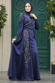  Elegant Navy Blue Muslim Fashion Wedding Dress 40641L - 1