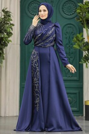  Elegant Navy Blue Muslim Fashion Wedding Dress 40641L - 2