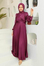  Elegant Plum Color Islamic Clothing Wedding Dress 3452MU - NEVA STYLE