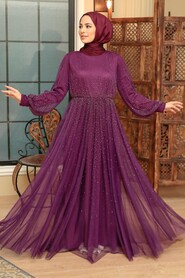  Elegant Plum Color Muslim Fashion Evening Dress 20951MU - 1