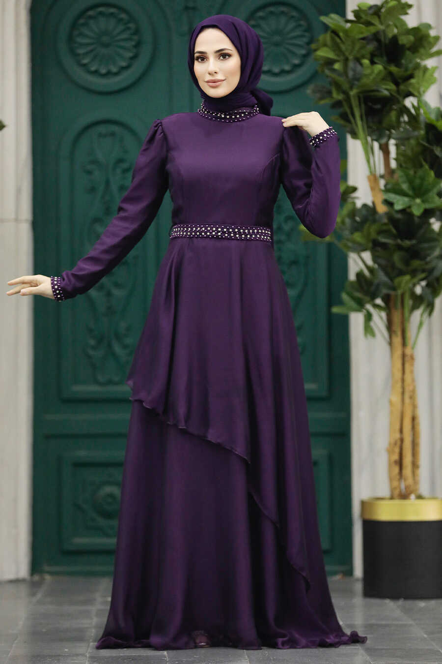 neva style -elegant plum color muslim fashion evening dress 22223mu