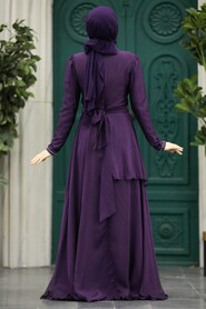 Elegant Plum Color Muslim Fashion Evening Dress 22223MU - Thumbnail