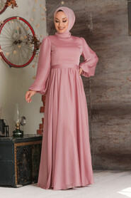  Elegant Powder Pink Islamic Clothing Evening Gown 5215PD - 3