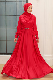  Elegant Red Hijab Muslim Engagement Dress 3460K - 1