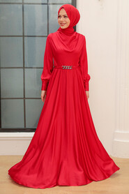  Elegant Red Hijab Muslim Engagement Dress 3460K - 4