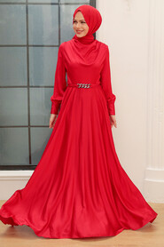  Elegant Red Hijab Muslim Engagement Dress 3460K - 3