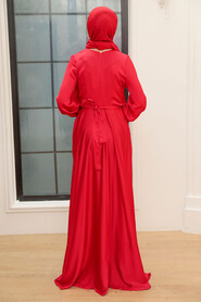 Elegant Red Hijab Muslim Engagement Dress 3460K - 5