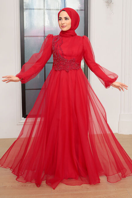  Elegant Red Muslim Engagement Dress 22540K - NEVA STYLE