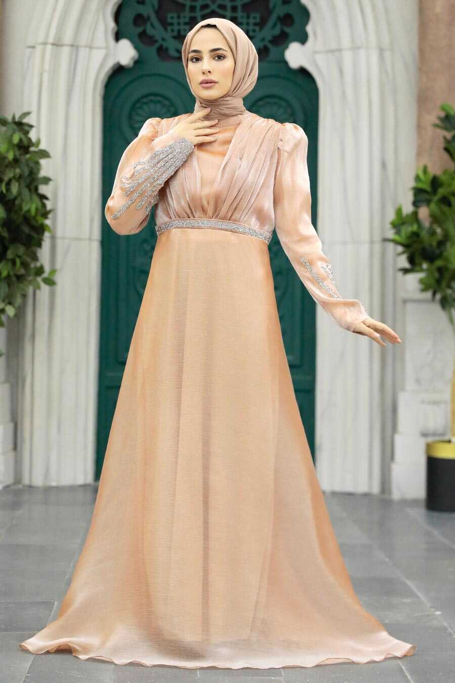  Elegant Salmon Pink Muslim Engagement Dress 25854SMN