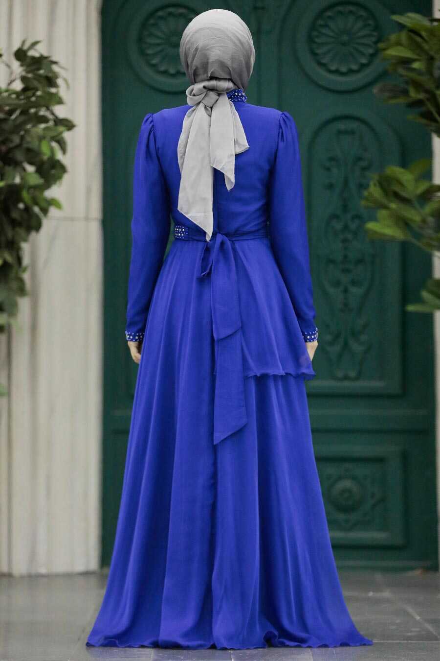 Neva Style -Elegant Sax Blue Muslim Fashion Evening Dress 22223SX