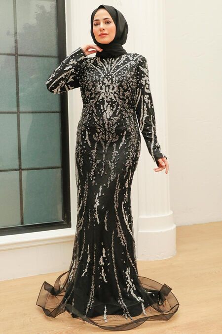  Elegant Silver Islamic Long Sleeve Dress 931GMS - NEVA STYLE