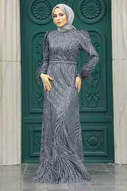  Elegant Smoke Color Islamic Evening Dress 23061FU - 1