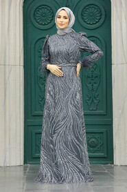  Elegant Smoke Color Islamic Evening Dress 23061FU - 2