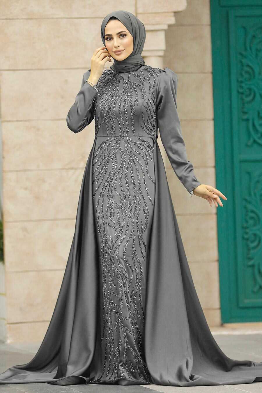 Neva Style - Elegant Smoke Color Islamic Wedding Gown 22990FU