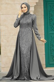  Elegant Smoke Color Islamic Wedding Gown 22990FU - NEVA STYLE