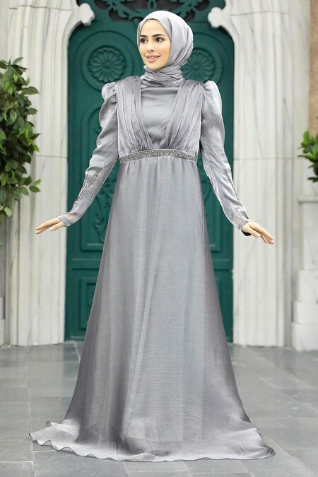  Elegant Smoke Color Muslim Engagement Dress 25854FU - NEVA STYLE