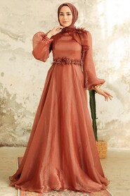  Elegant Terra Cotta Turkish Islamic Bridesmaid Dress 22310KRMT - 2