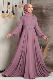 Elegant Lila Muslim Long Sleeve Dress 9130LILA - 1