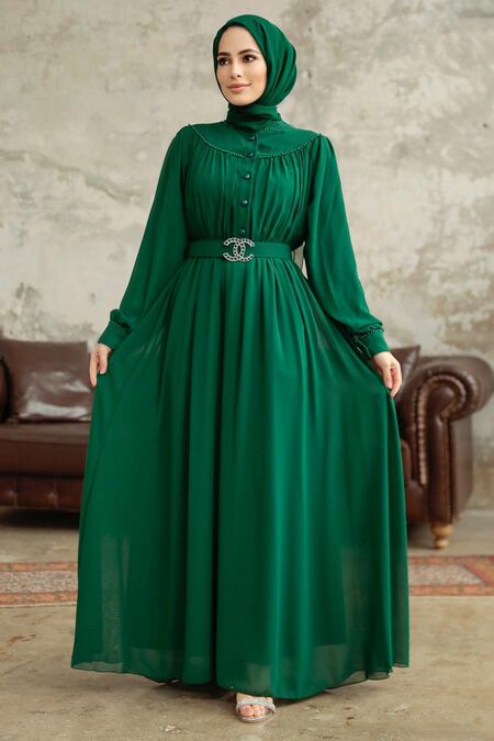  Emerald Green Hijab For Women Dress 33284ZY - NEVA STYLE