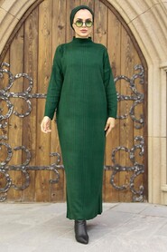  Emerald Green Hijab Knitwear Dress 34150ZY - 2