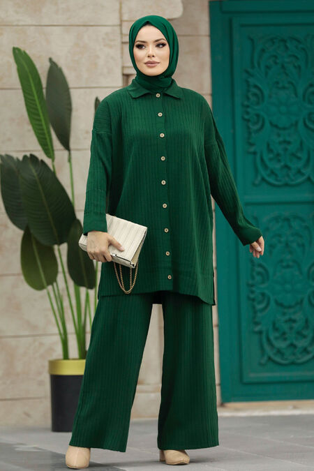  Emerald Green Hijab Knitwear Dual Suit 33860ZY - NEVA STYLE