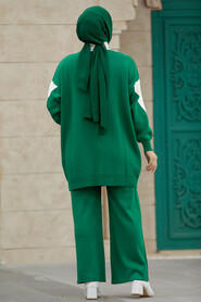 Neva Style - Emerald Green Hijab Knitwear Dual Suit 3433ZY - Thumbnail