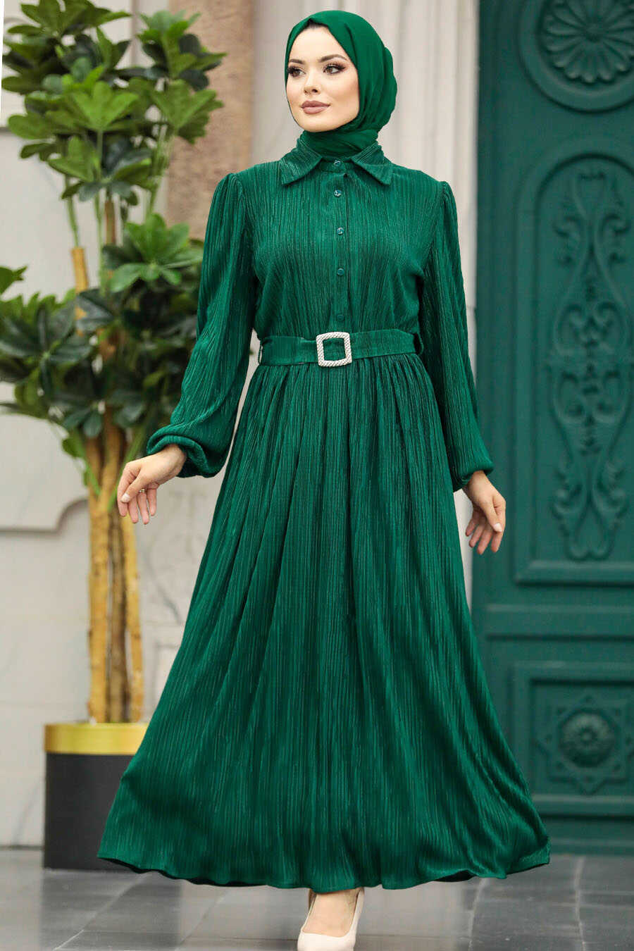 Emerald Green Hijab Maxi Dress 5936ZY 