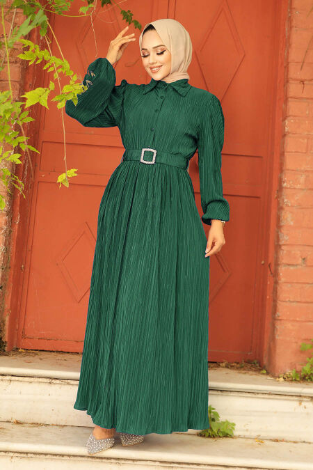 Emerald Green Hijab Maxi Dress 5936ZY - Neva-style.com