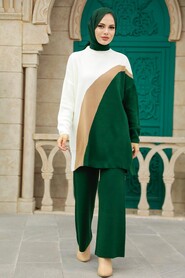  Emerald Green Islamic Clothing Knitwear Dual Suit 3412ZY - 2
