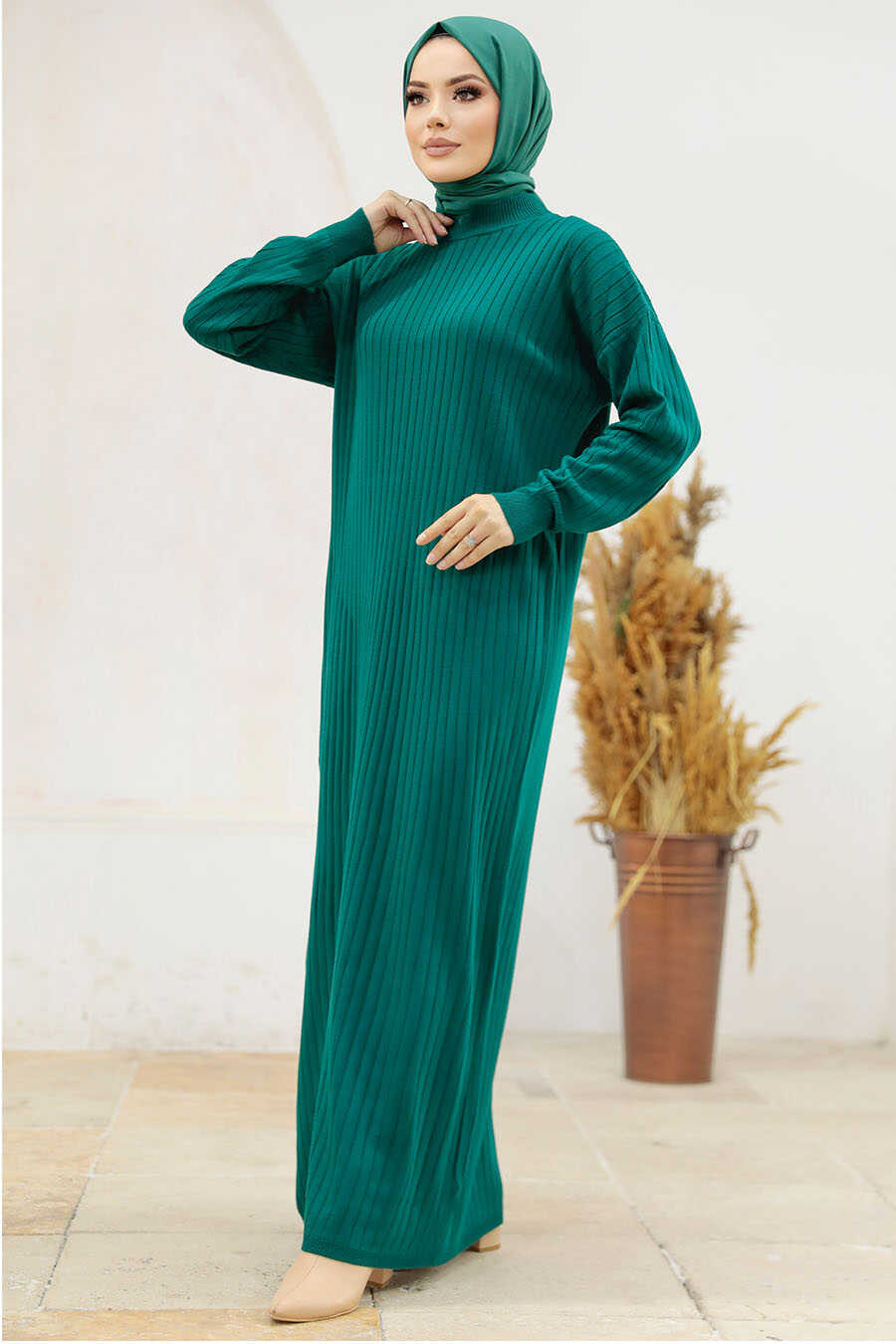  Emerald Green Knitwear Modest Dress 20161ZY