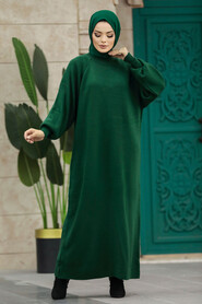 Neva Style - Emerald Green Long Knitwear Dress 34293ZY - Thumbnail