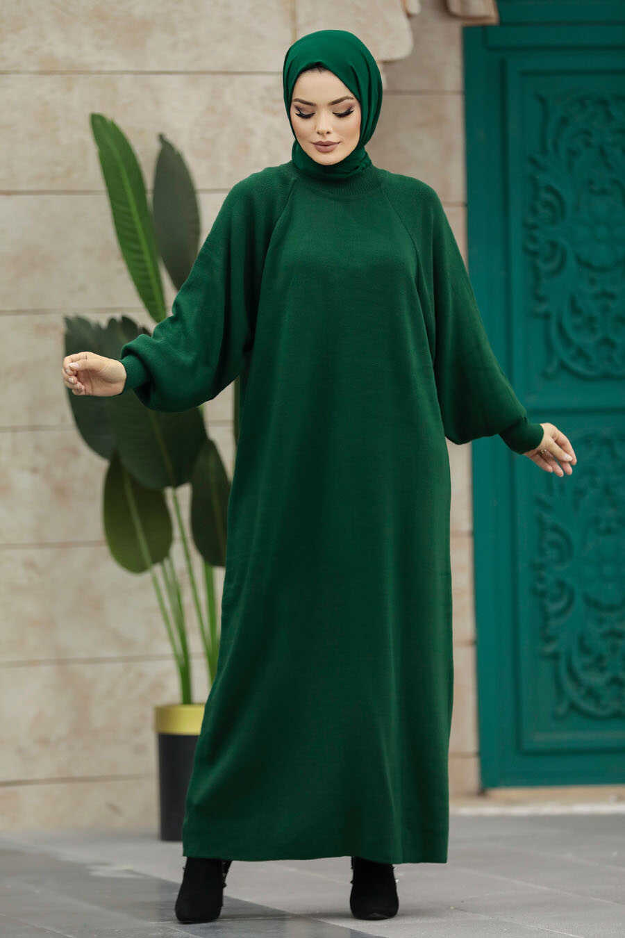 Neva Style - Emerald Green Long Knitwear Dress 34293ZY