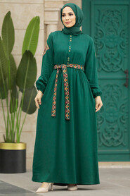  Emerald Green Long Muslim Dress 8858ZY - 1