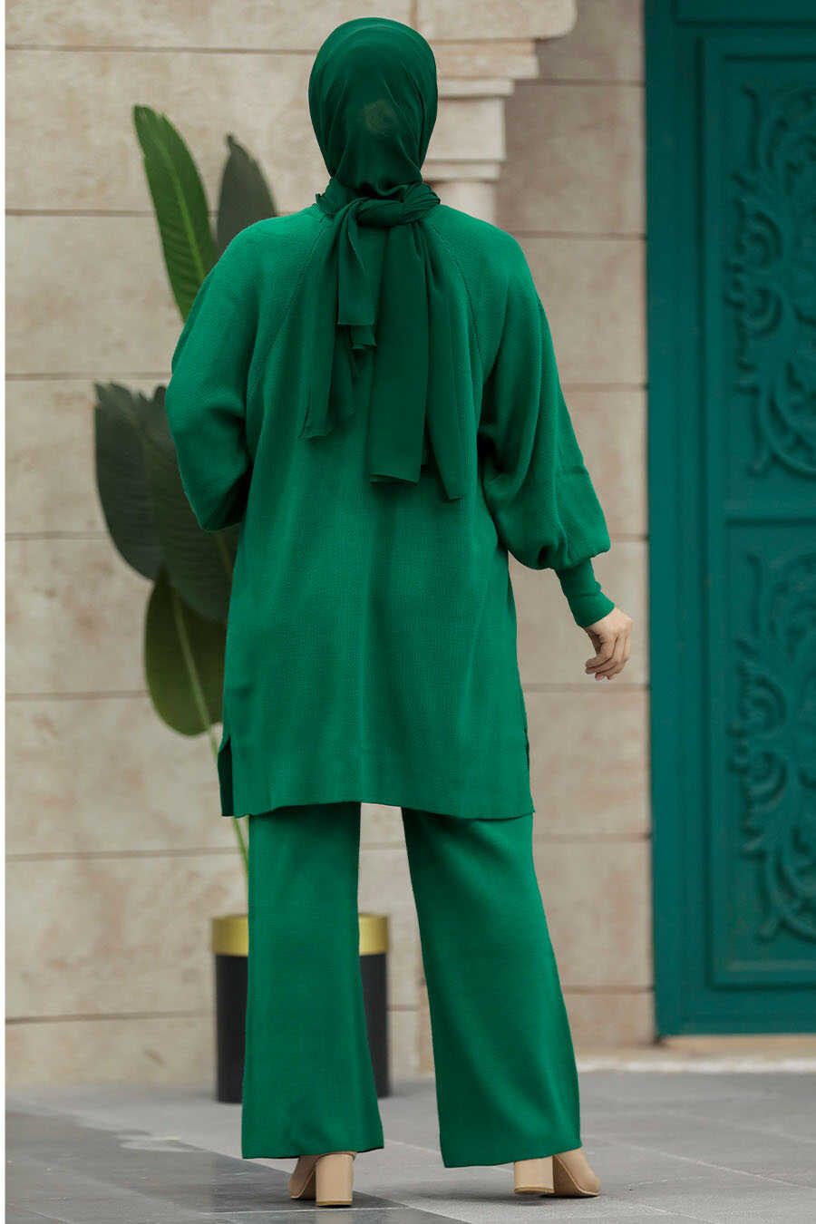 Neva Style - Emerald Green Modest Knitwear Dual Dress 34262ZY