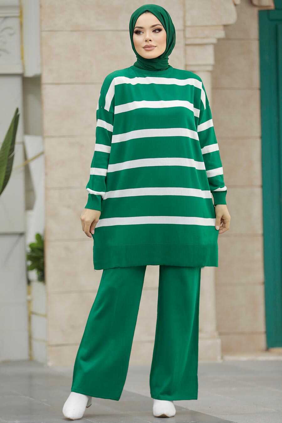 Neva Style - Emerald Green Sportswear Knitwear Dual Suit 3439ZY
