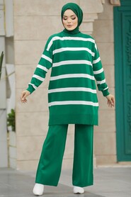 Neva Style - Emerald Green Sportswear Knitwear Dual Suit 3439ZY - Thumbnail