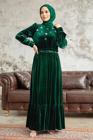  Emerald Green Velvet High Quality Dress 3713ZY - 2