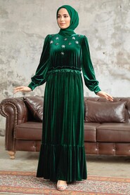  Emerald Green Velvet High Quality Dress 3713ZY - 1